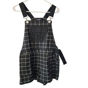 Hot Topic US Womens Size S Black White Window Pane Plaid Overall Shorts
